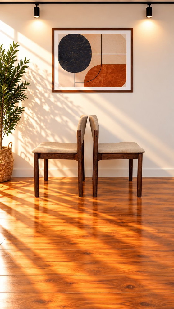 6 Sedie da pranzo vintage di design scandinavo, Kush+co, Tessile, Legno, Beige (foto 3 di 8)
