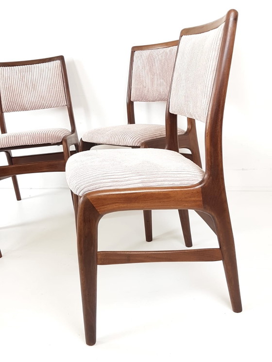 Image 1 of 4 vintage teak chairs dining table pink new upholstered