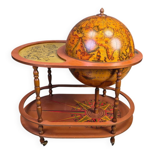 Barra de bar vintage con forma de globo terráqueo, década de 1970. – serveerwagens, Wood