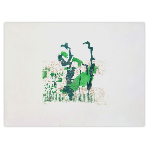 Monique PEHEM (BRETON-PROUTÉ) Bouquet of Trees Signierter Linolschnitt 2003