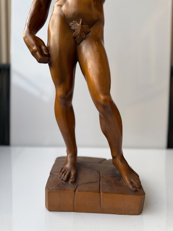 Michelangelo David Sculture in Legno Intagliate a Mano 65 cm Statua Vintage Foglia di Fico (photo 15 of 23)