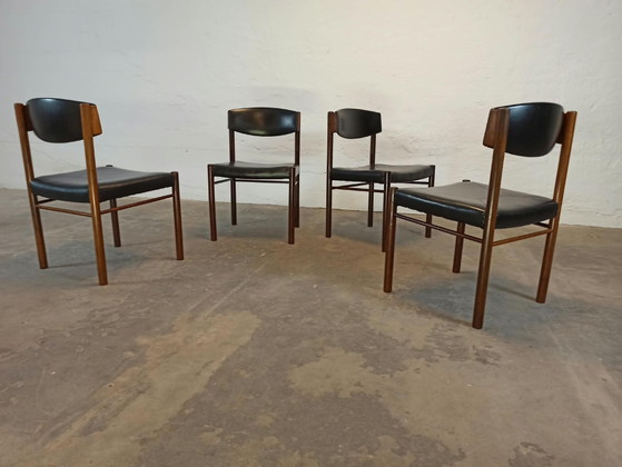 Lot de 4 chaises de salle à manger mid-century, Skaï, Bois, Noir (photo 14 sur 15)