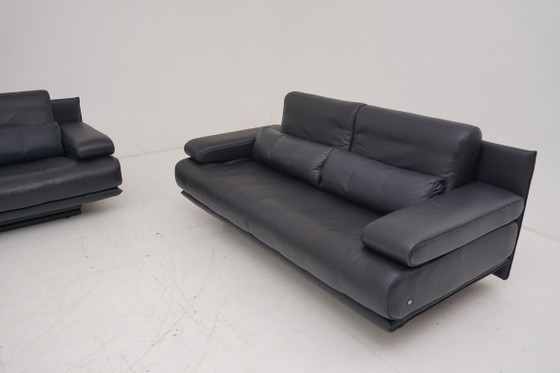 Rolf Benz 6500 Set Sofà Tre posti Due posti Pelle blu scuro (foto 8 di 13)