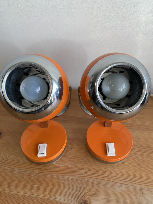 2X lampes vintage orange à globe oculaire