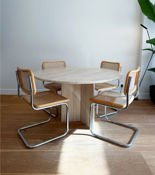 Vintage Italiaanse travertin ronde eettafel ⌀ 120cm