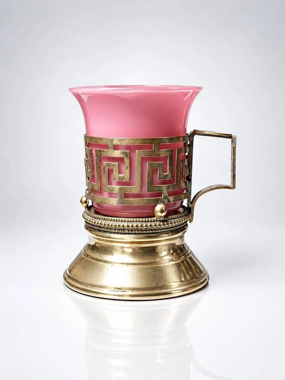Antique pink opaline and gilded brass cup holder/candle holder, 19th century, Crystal, Glass (photo 14 of 14)