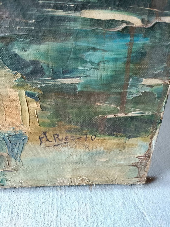 Image 1 of Antiguo óleo sobre lienzo castillo Firmado 1970