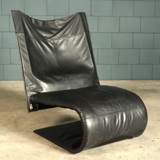 Fauteuil lounge vintage « Zen » – Claude Brisson – Ligne Roset – Années 1980 – Leather