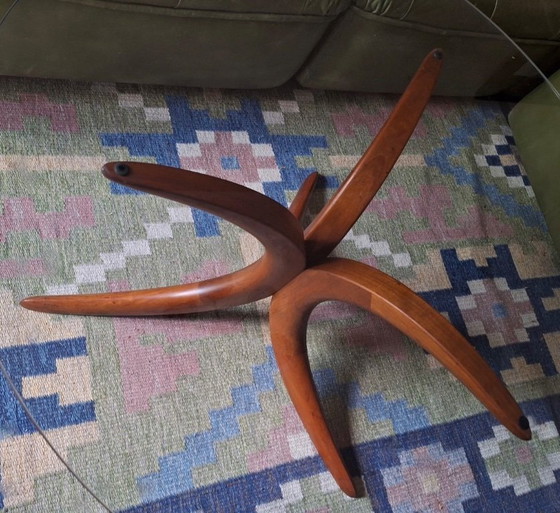 Image 1 of Danish Coffee Table in Solid Teak with Circular Glass Top, 1960s