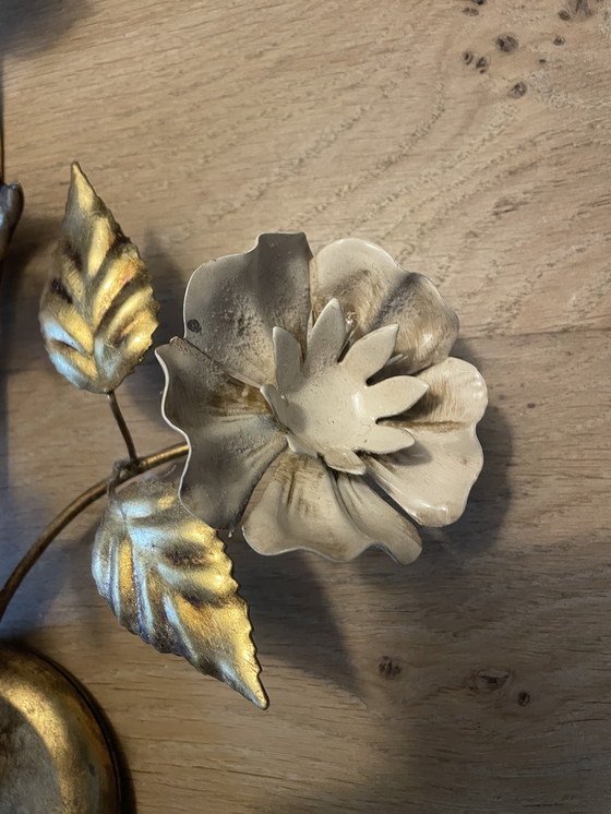 Image 1 of wandleuchte mit blumenmotiv Masca Italië verguld jaren 60