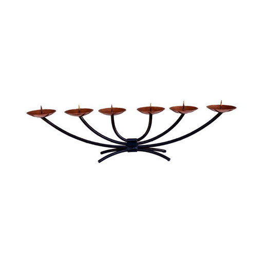 Kerzenleuchter aus Metall mit geschmiedeten Kupferplatten - Metallarbeiten, Skandinavien, 1970er Jahre.