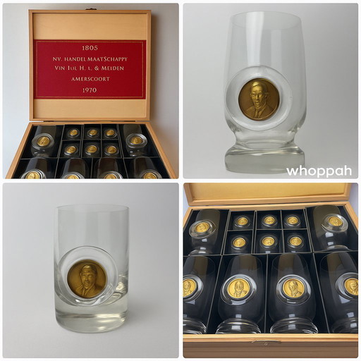 Set anniversario 1970 – 12 bicchieri in una lussuosa scatola di legno – placcati in oro