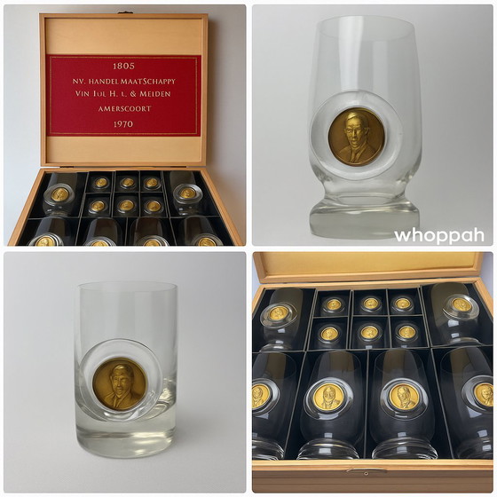 Image 1 of Jubiläumsset 1970 – 12 Gläser in einer luxuriösen Holzbox – vergoldet