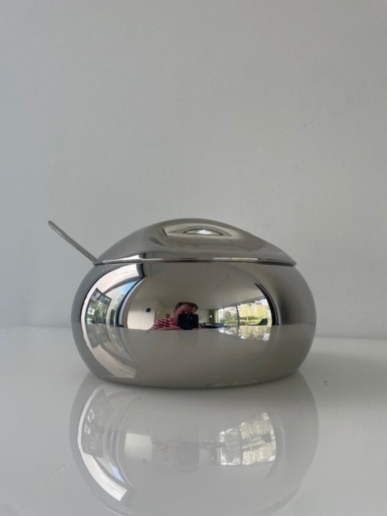 Image 1 of Vintage space age stainless steel sugar bowl with spoon – Tramontina design