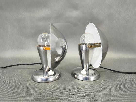 Image 1 of Pair Bauhaus Chrome Adjustable Table Lamps, 1930s Czechoslovakia