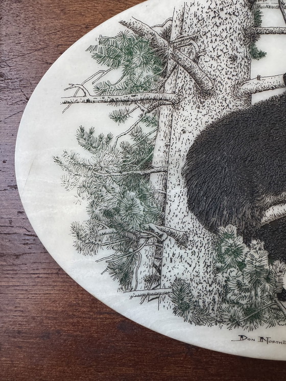 Image 1 of Marble engraving painting of a bear by Don Northcutt