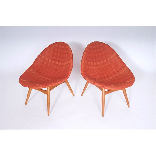 Paire de chaises vintage en tissu rouge et mélamine par Miroslav Navratil