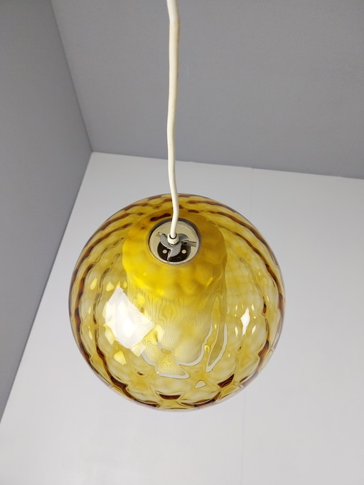 Vintage Danish Pendant Lamp in Ochre Yellow Glass, 1960s - 70s