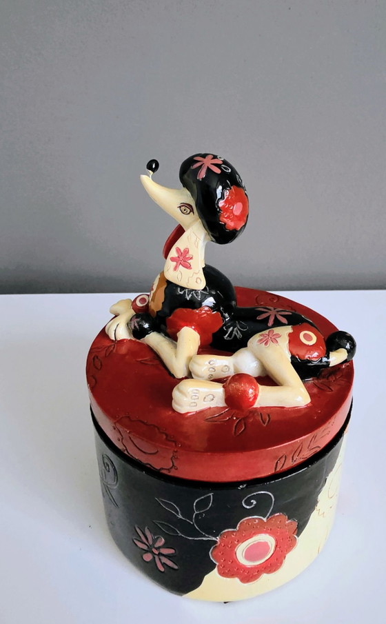 Ceramic dog on jewelry/trinket box, 80s, Decorative Objects, Black (photo 6 of 13)