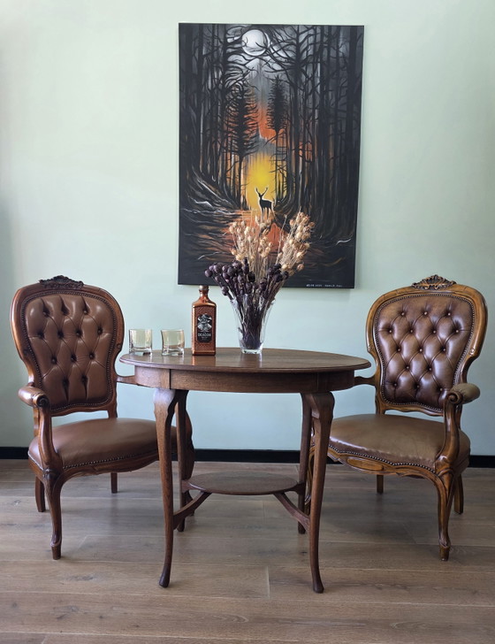 Image 1 of Set van 2 vintage leren fauteuils – Louis XV stijl