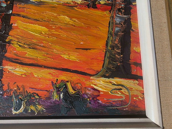 Peinture à l'huile expressionniste originale de paysage du milieu du siècle – Peintures et dessins, Toile (photo 11 of 11)