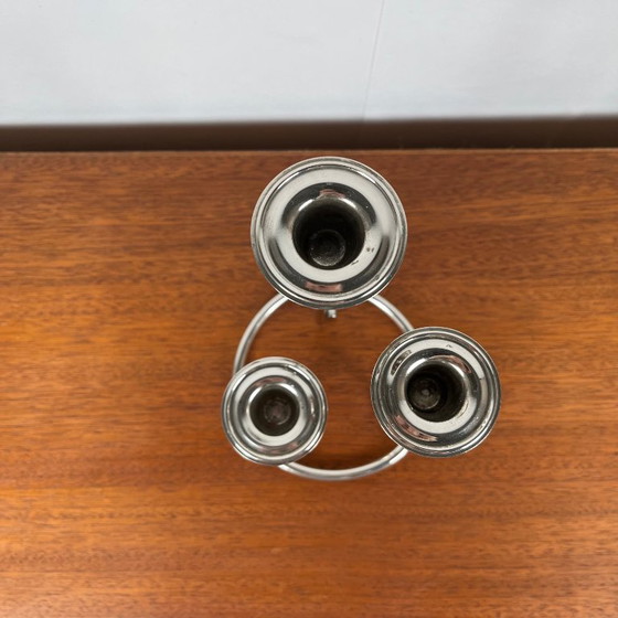 Image 1 of Vintage silver metal candle holder with 3 branches