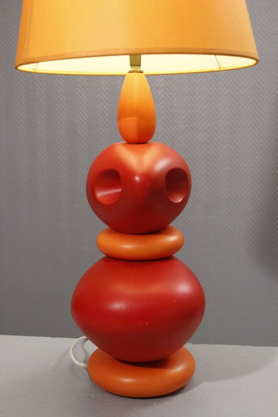 Image 1 of Louis Drimmer - Grande lampada a forma di ciottoli in ceramica arancione, design postmoderno, anni '80