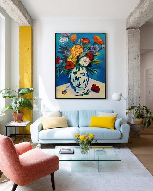 Acrylic painting by the artist E. García "Flores de campo" 100x70 cm