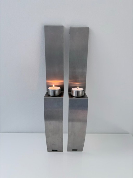 Set van 2 RVS design wandkandelaars 45 cm