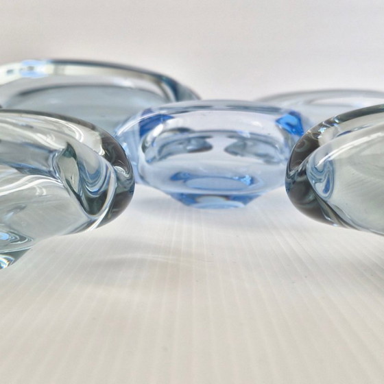 Image 1 of SET DE 7 CENDRIERS VINTAGE 1950 EN VERRE SERIE AKVA DE PER LUKTEN HOLMEGAARD