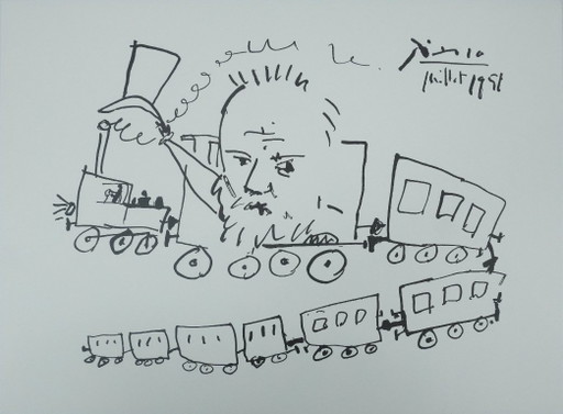 Pablo PICASSO: De treinreis, Gesigneerde vierkleurendruk