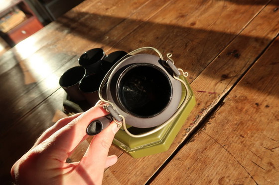 Image 1 of Vintage 1970s Vietnamese Ceramic Tea Set with Lacquered Tray, Hanoi – Minimalist - 2C30