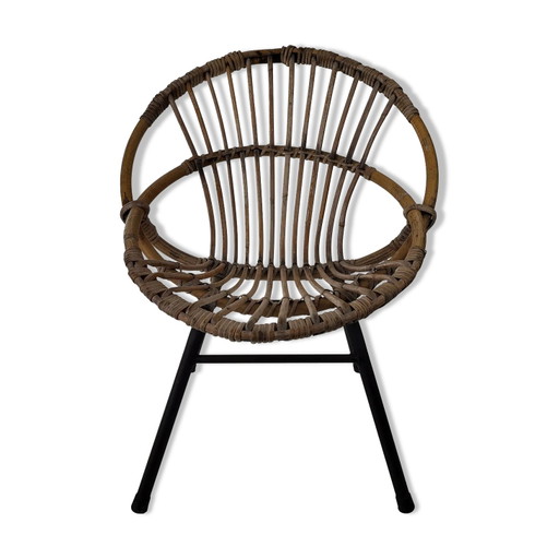 Kinderfauteuil rotan en metaal jaren 60