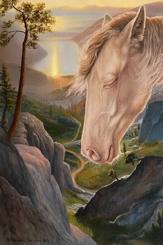 Original Oil Painting Mountain Landscape Horse Wind of Dreams – Paintings & Drawings, Canvas (photo 4 of 7)