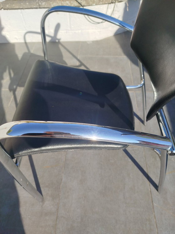 10 Brayton-stoelen – Eetkamerstoelen, Leather, Metal (photo 3 of 10)