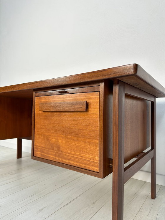 Image 1 of Rare 1960s Danish Teak Freestanding Writing Desk by Peter Løvig Nielsen – Vintage Desk with Shelves & Leather Detail