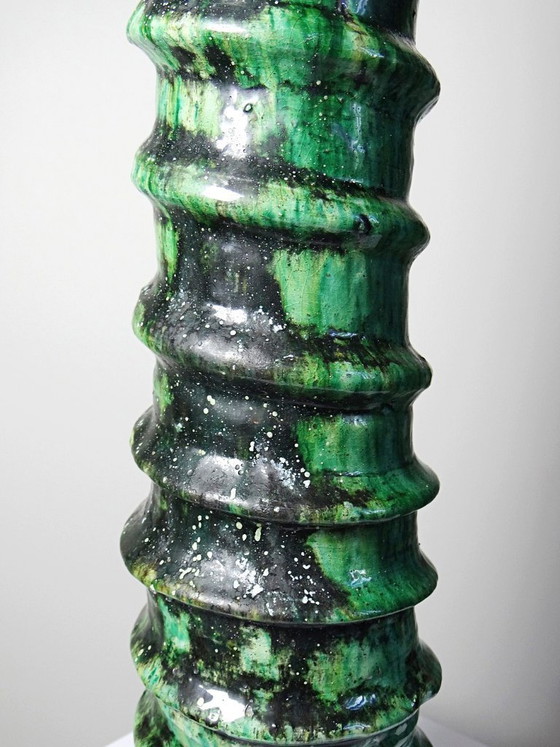 Image 1 of Grand bougeoir Tamegroute en terre cuite émaillée verte, Maroc, années 1960-1970