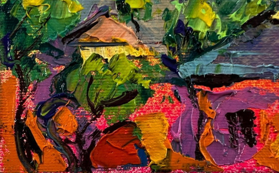 Originales Ölgemälde: Sommerlandschaft mit Dorfhäusern – Gemälde & Zeichnungen, Canvas (photo 6 of 8)
