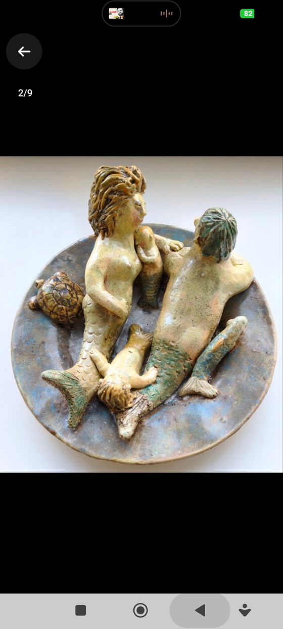Unique 3D Ceramic Art Bowl - Mermaid Family (1988) (photo 3 of 7)
