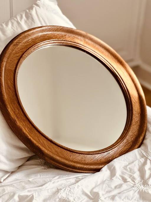 The Knudt vintage round wooden mirror