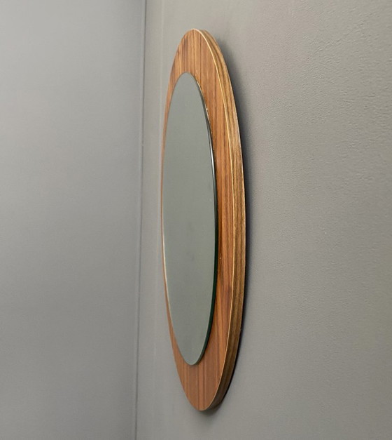 Image 1 of round wood mirror 