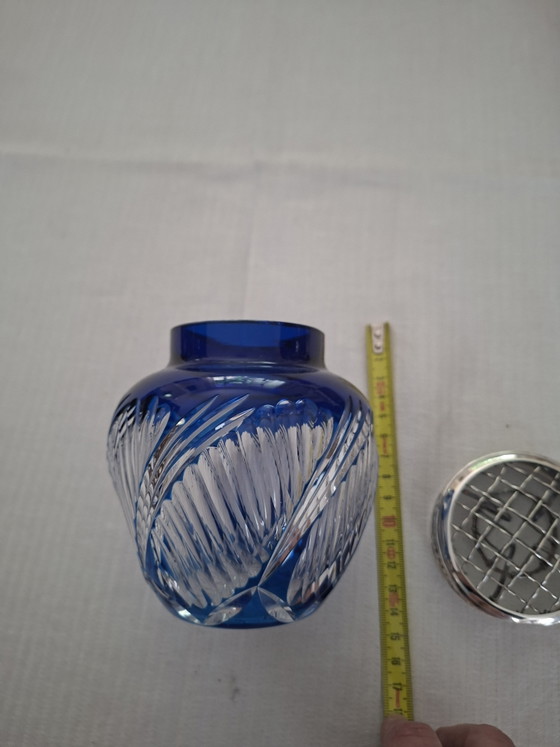 Image 1 of Flower frog / Antique rose bowl in Val Saint Lambert crystal – Cobalt blue
