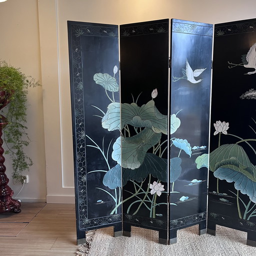 Paravent japonais-chinois ancien peint à la main