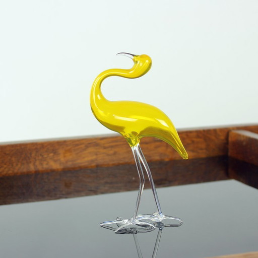 Gelber mundgeblasener Glasflamingo von Jaroslav Brychta, Železný Brod, Tschechoslowakei, 1960er Jahre