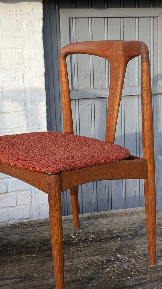 Image 1 of Johannes Andersen - Set of 8 Danish Teak Chairs - Uldum Mobelfabrik - Terracotta Bouclé Upholstery