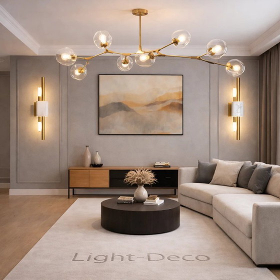 Image 1 of Verstellbarer Sky-Kronleuchter in Gold mit 8 Glaskugeln