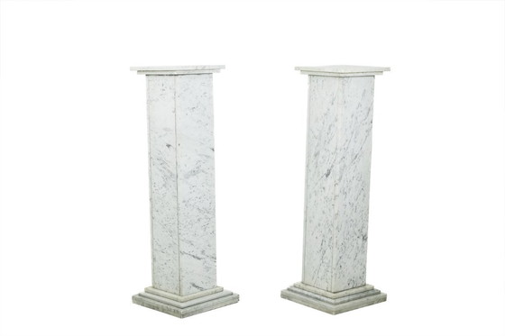 Image 1 of Pair of Art Deco columns in white marble, 20th century