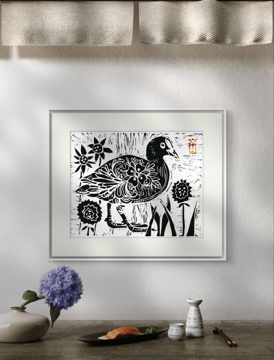 Image 1 of Coot Linocut Print: Handmade River Duck Art