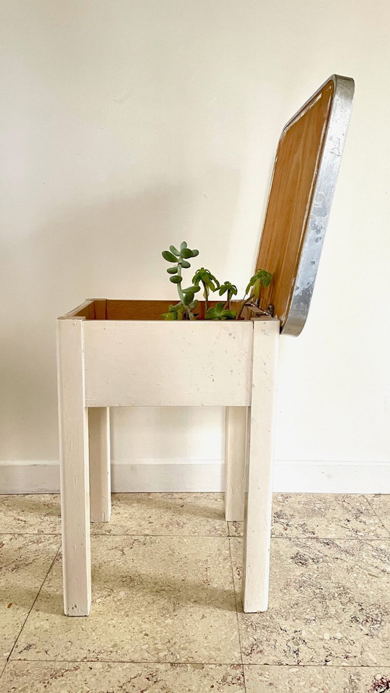 Vintage Houten Opbergkrukje, BBI, Aluminium, Groen (foto 7 van 26)