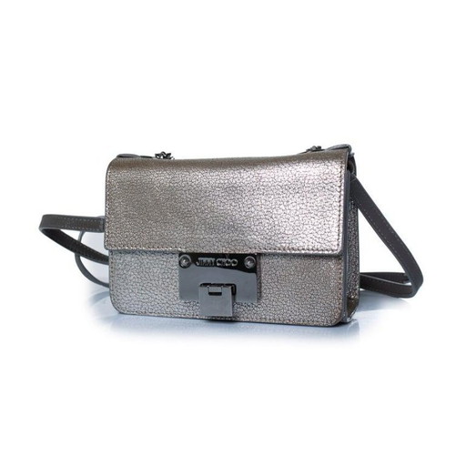 Borsa a tracolla Jimmy Choo modello Rebel in pelle argentata.